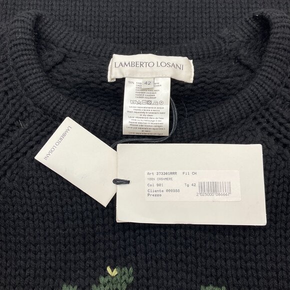 Lamberto Losani Black Cashmere Girocollo Floral Sweater - Picture 4 of 5